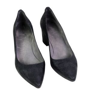 Stuart Weitzman BLACK REAL LEATHER POINTED MID HEEL CLASSIC PUMP SHOES Sz 9.5